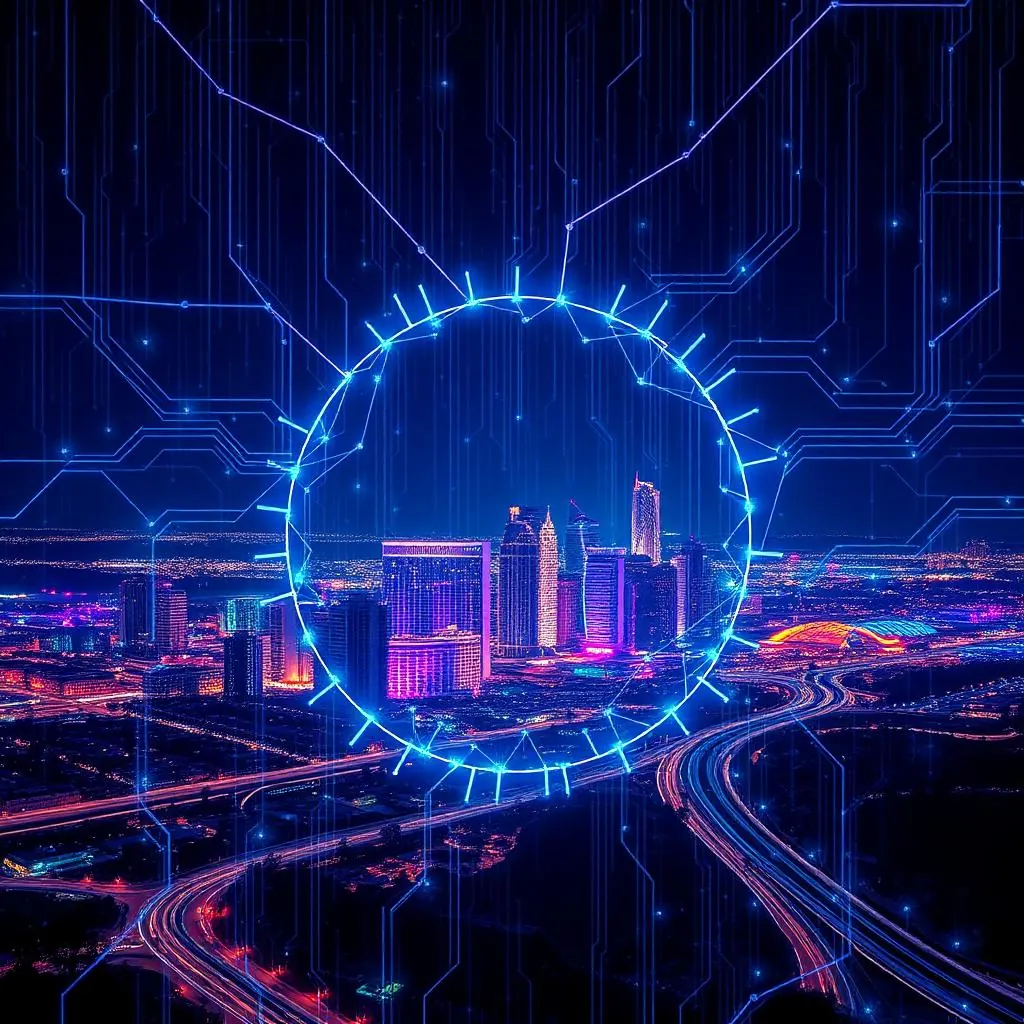AI-powered cybersecurity protecting the San Diego skyline at night