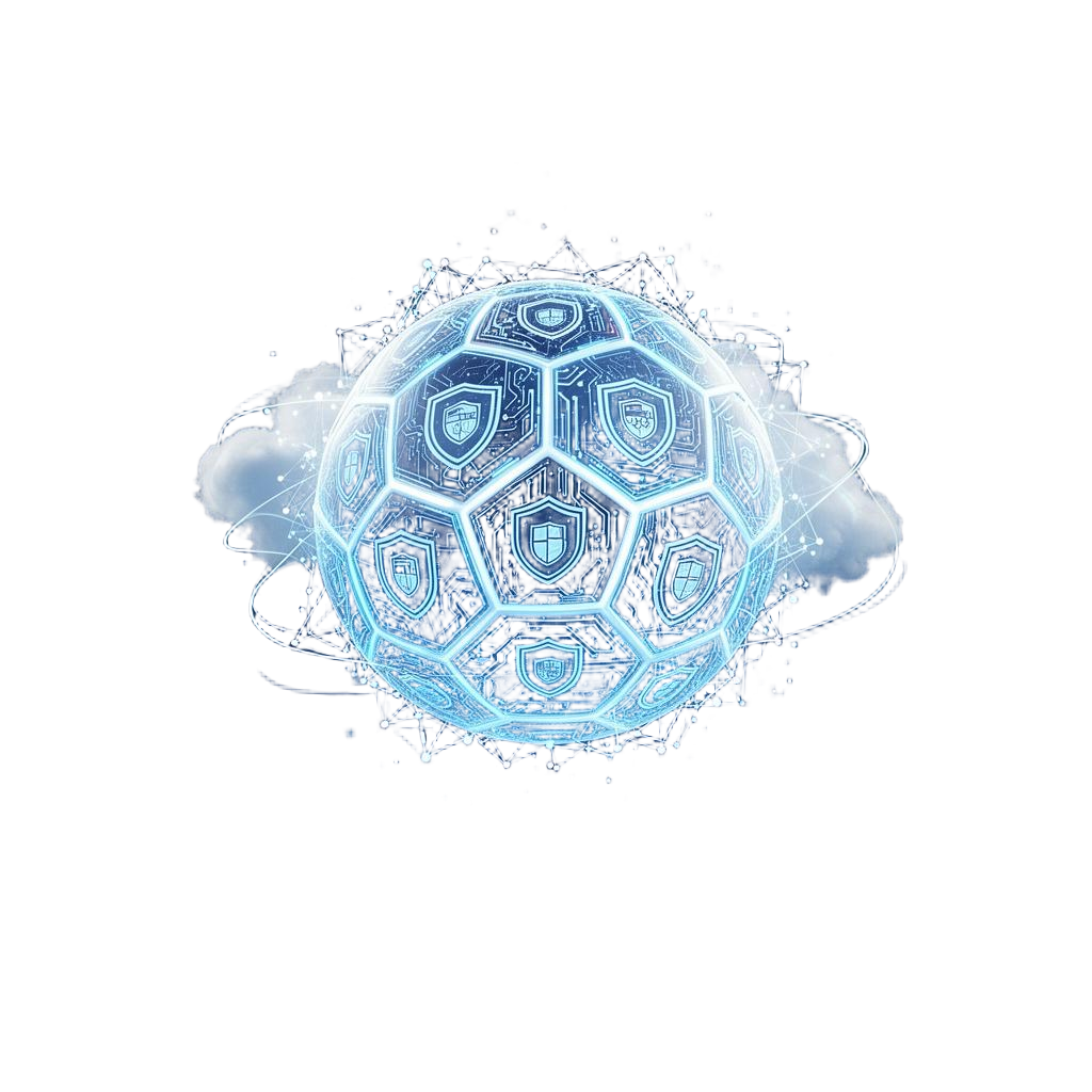 Digital AI-ready soccer ball with neural network and cybersecurity shield patterns